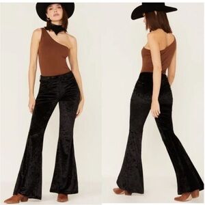 Wrangler Black Velvet High Rise Wide Leg Pants Womens 26 Boho Witchy New